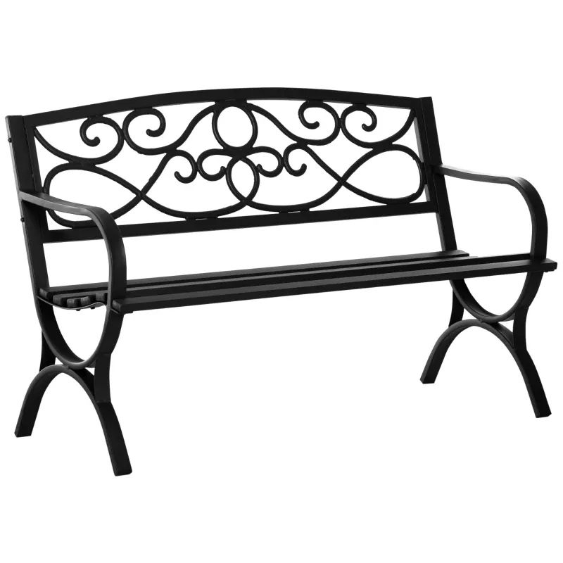 Gartenbank 2-Sitzer im Freien Terrasse Patio mit geneigter Rückenlehne, Gusseisen 128 x 58,5 x 85 cm | schwarz