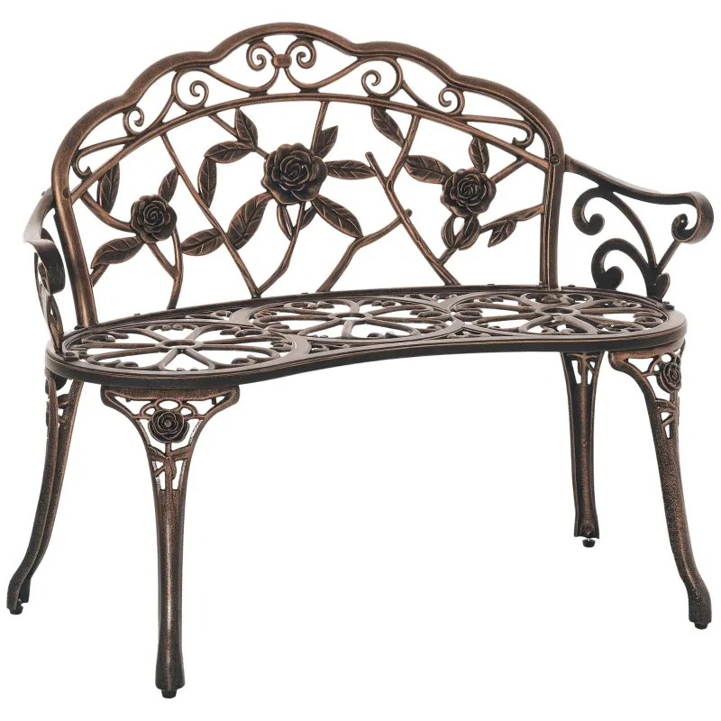 Gartenbank 2-Sitzer Metall Retro Stil Blumenmuster | Bronze