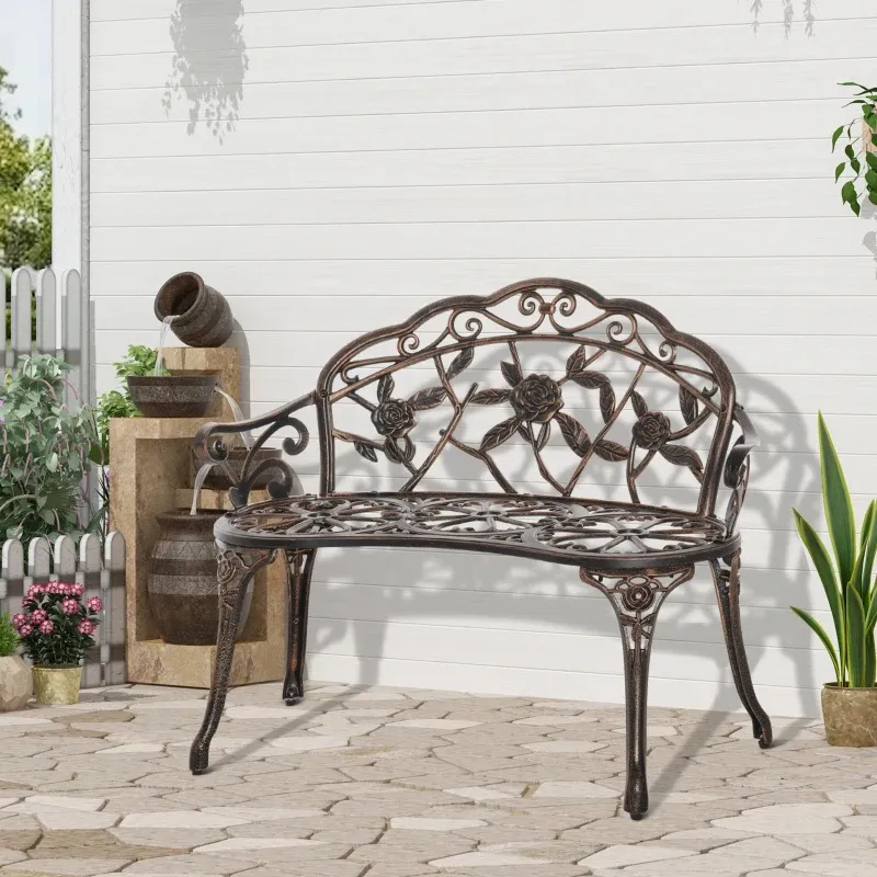 Gartenbank 2-Sitzer Metall Retro Stil Blumenmuster | Bronze