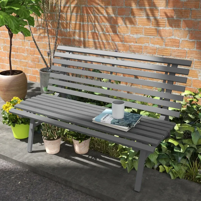 Gartenbank 2-Sitzer Aluminium Lattendesign 123x67x79 cm | Grau