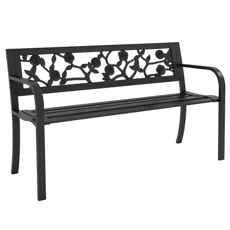Gartenbank Rosen-Motiv 2-Sitzer Stahl 127x50x75cm | Schwarz