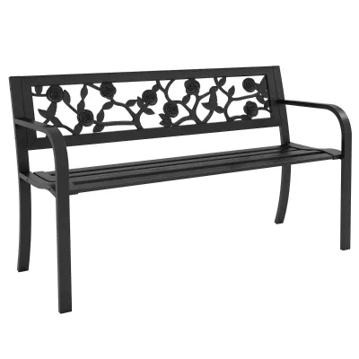 Gartenbank Rosen-Motiv 2-Sitzer Stahl 127x50x75cm | Schwarz