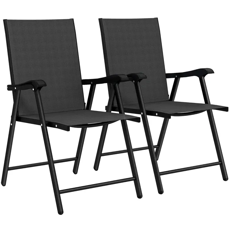 2er-Set Klappstuhl Gartenstuhl Stahl Texteline | Schwarz
