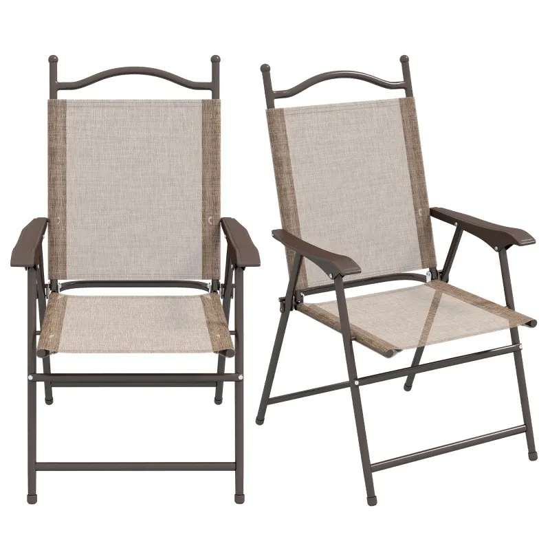 2er Set Klappstühle Campingstühle Armlehnen Netzgewebe | Braun
