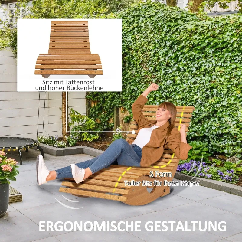 Outdoor Patio-Schaukelstuhl Kiefernholz 130x60x60cm | Hellbraun