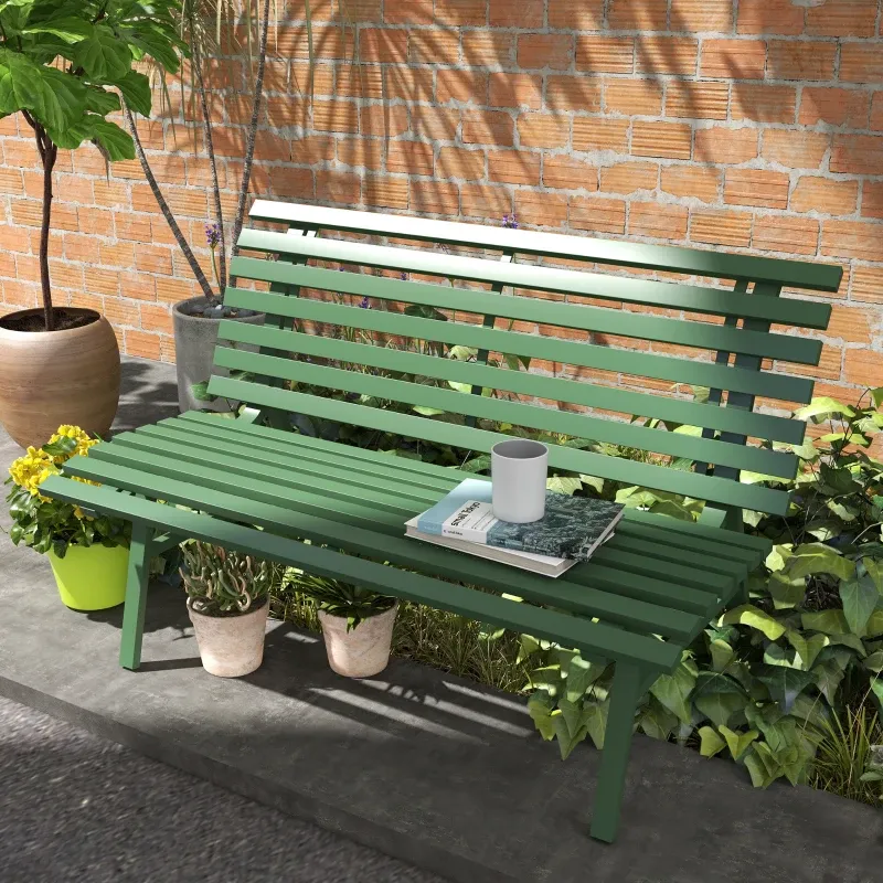 Gartenbank 2-Sitzer Aluminium Lattendesign 123x67x79 cm | Grün