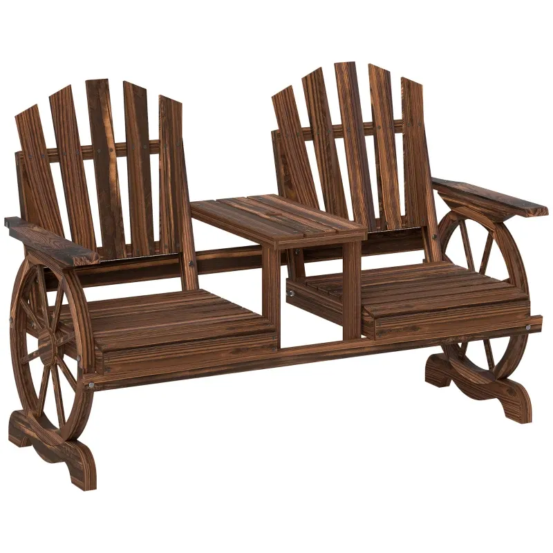 Gartenbank 2-Sitzer Holz Schirmloch Wagenrad 154x65x102 cm
