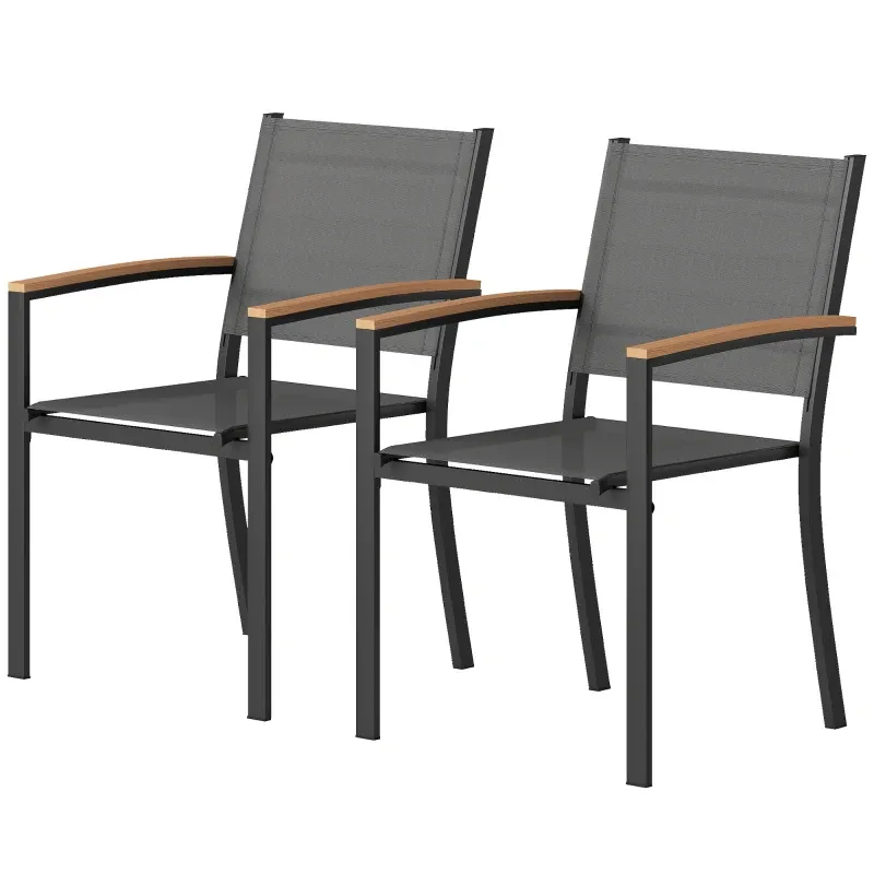 2er-Set Gartenstühle Metall Textilene stapelbar | Grau