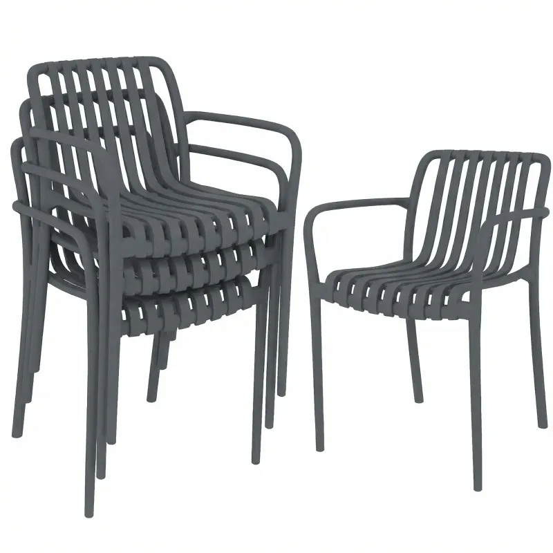 4er Set Gartenstühle stapelbar Lamell Ergonomisch | Dunkelgrau