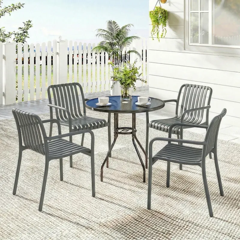 4er Set Gartenstühle stapelbar Lamell Ergonomisch | Dunkelgrau