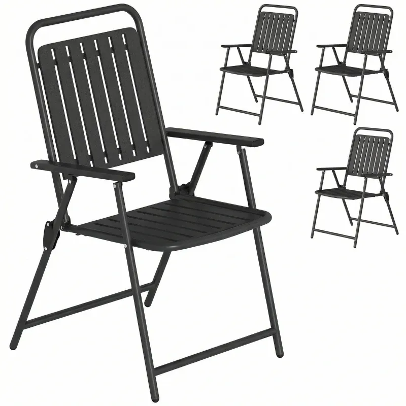 ​4er-Set Klappstühle Gartenstühle Metallrahmen | Schwarz
