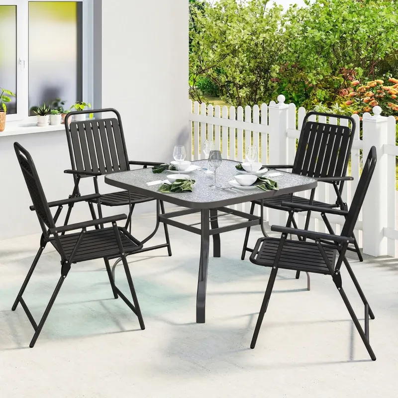 4er-Set Klappstühle Gartenstühle Metallrahmen | Schwarz