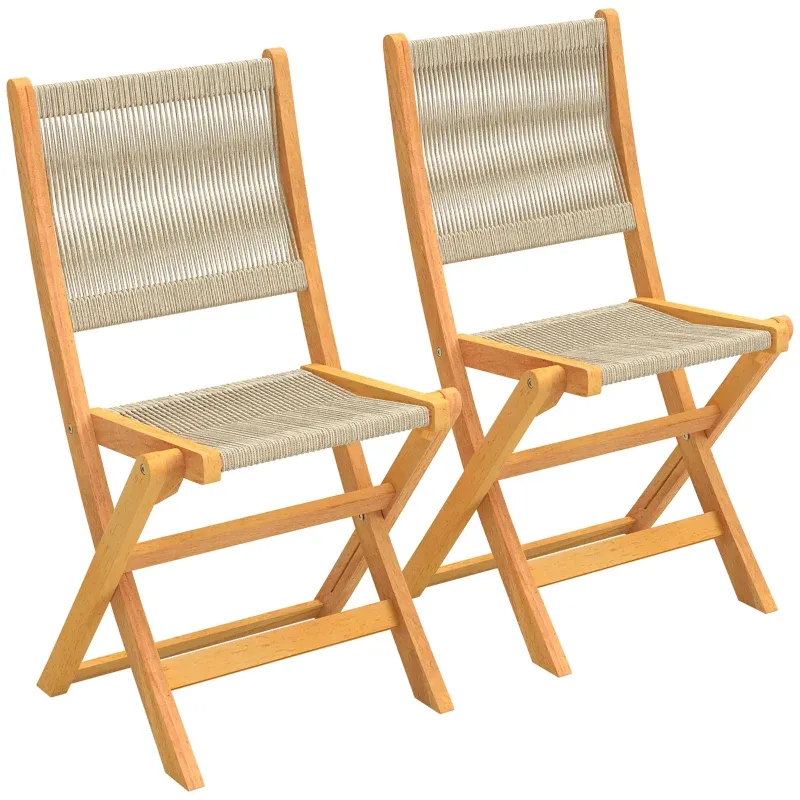 2er-Set Klappstühle Akazienholz geflochten | Natur+Beige