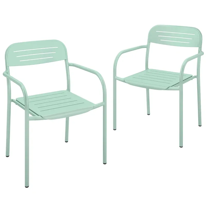 2er Set Gartenstühle stapelbar Lamell Armlehnen | Grün