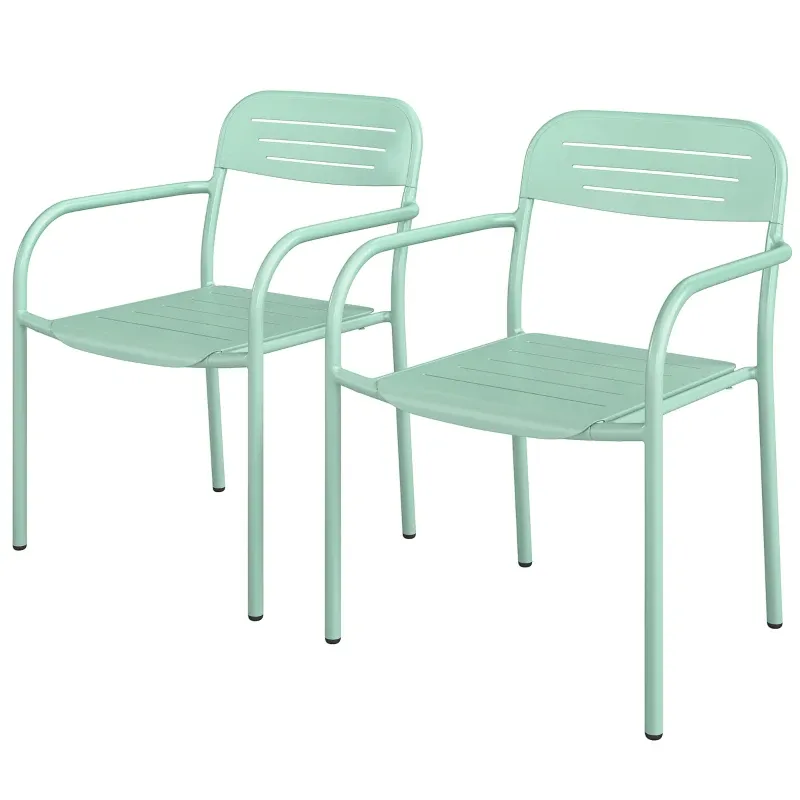 2er Set Gartenstühle stapelbar Lamell Armlehnen | Grün