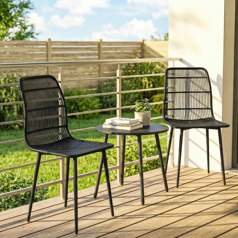 4er Set Outdoor-Essstühle, Gartenstühle, geschlitzte Rückenlehne | Schwarz