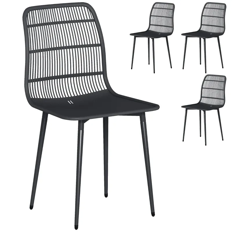 4er Set Outdoor-Essstühle, Gartenstühle, geschlitzte Rückenlehne | Schwarz