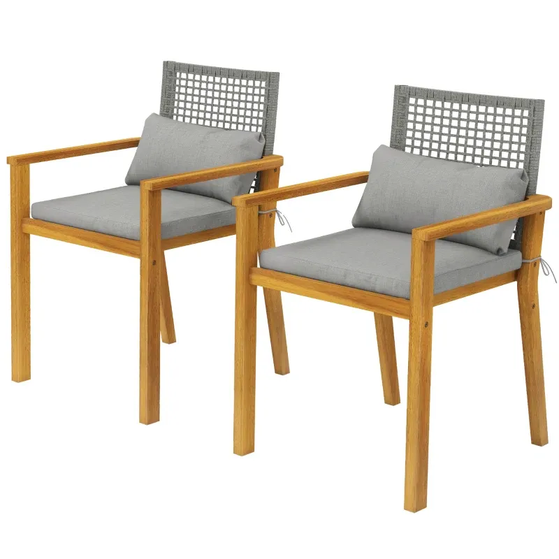 2er Set Akazienholz-Stühle Sitzkissen Dekokissen | Natur