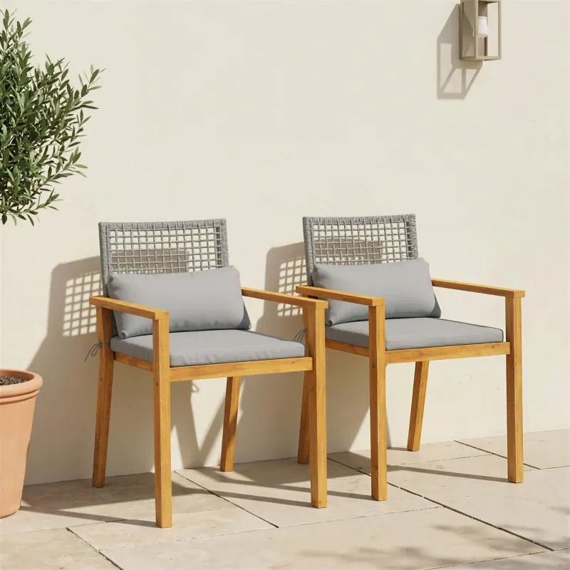 2er Set Akazienholz-Stühle Sitzkissen Dekokissen | Natur