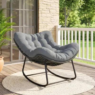 Rattan-Schaukelstuhl Kissen Garten Balkon | Dunkelgrau