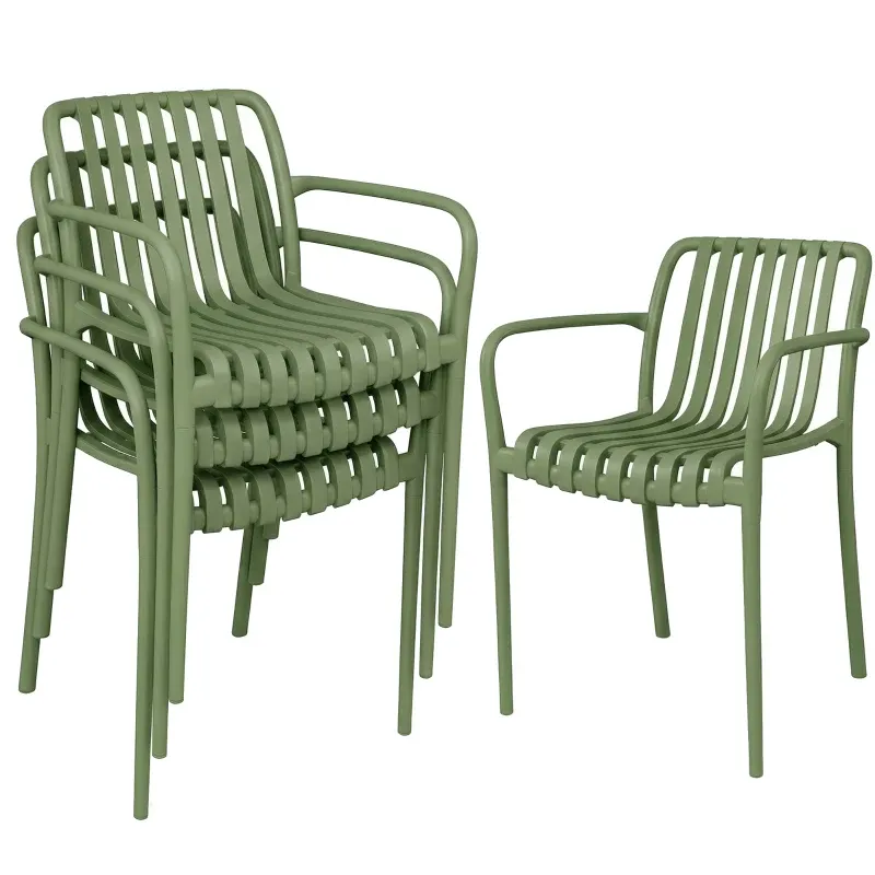 4er-Set Gartenstühle stapelbar gebogene Rückenlehne | Dunkelgrün