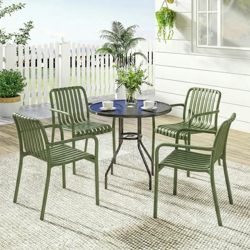 4er-Set Gartenstühle stapelbar gebogene Rückenlehne | Dunkelgrün