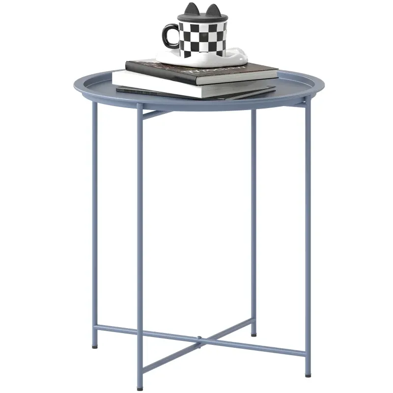 Runder Couchtisch Beistelltisch mit Tablett Stahl | Blaugrau Runder Couchtisch Beistelltisch mit Tablett Stahl | Blaugrau