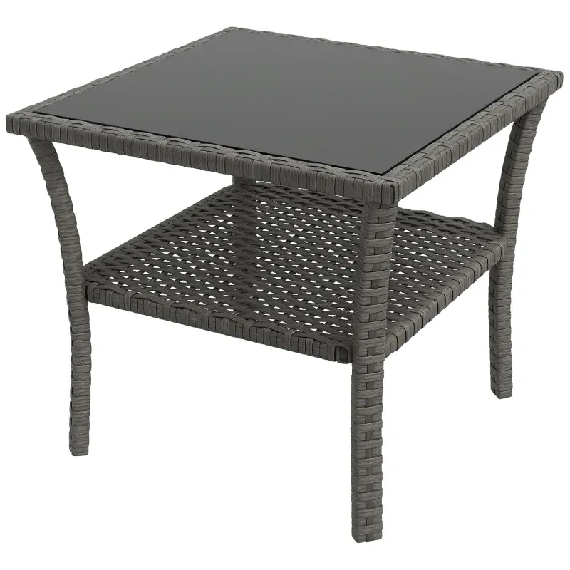 Rattan-Gartentisch / Glastisch quadratisch 50x50x45cm | Grau Rattan-Gartentisch / Glastisch quadratisch 50x50x45cm | Grau
