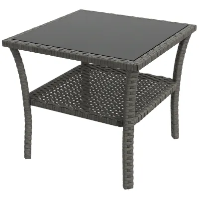Rattan-Gartentisch / Glastisch quadratisch 50x50x45cm | Grau Rattan-Gartentisch / Glastisch quadratisch 50x50x45cm | Grau