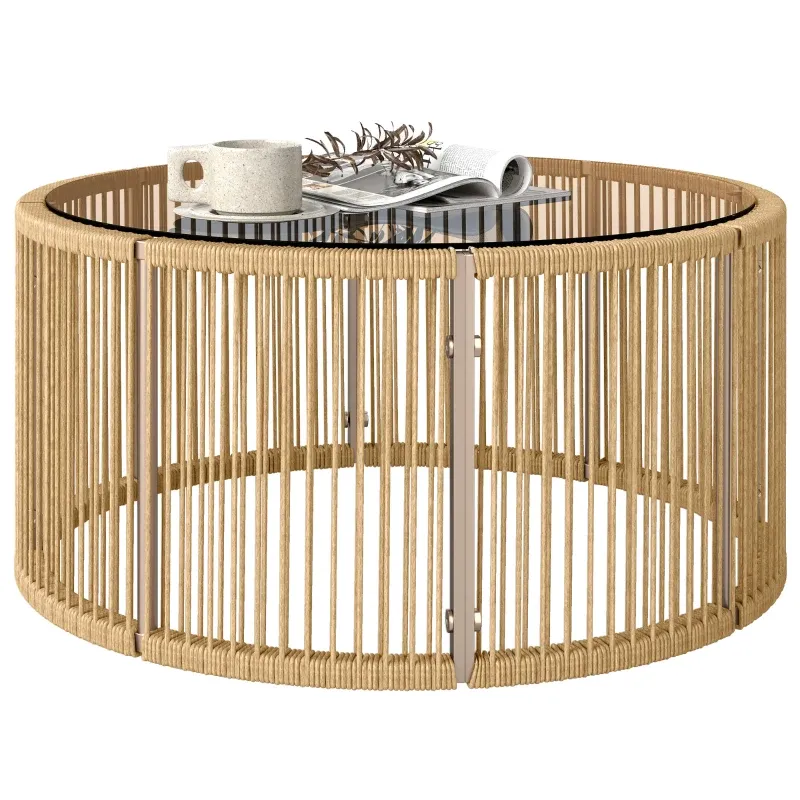 Beistelltisch Polyrattan Kaffeetisch Glasplatte 70x70x33 cm | Braun Beistelltisch Polyrattan Kaffeetisch Glasplatte 70x70x33 cm | Braun