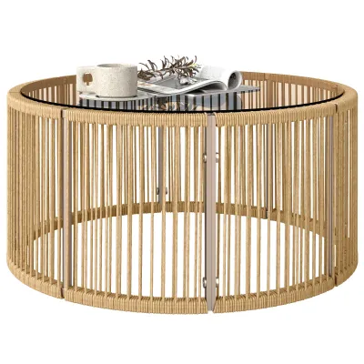Beistelltisch Polyrattan Kaffeetisch Glasplatte 70x70x33 cm | Braun Beistelltisch Polyrattan Kaffeetisch Glasplatte 70x70x33 cm | Braun