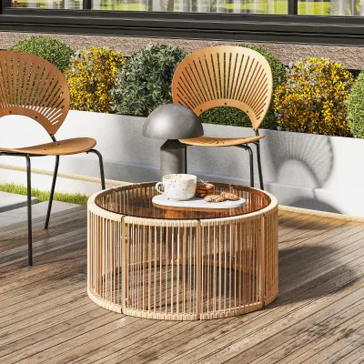 Beistelltisch Polyrattan Kaffeetisch Glasplatte 70x70x33 cm | Braun