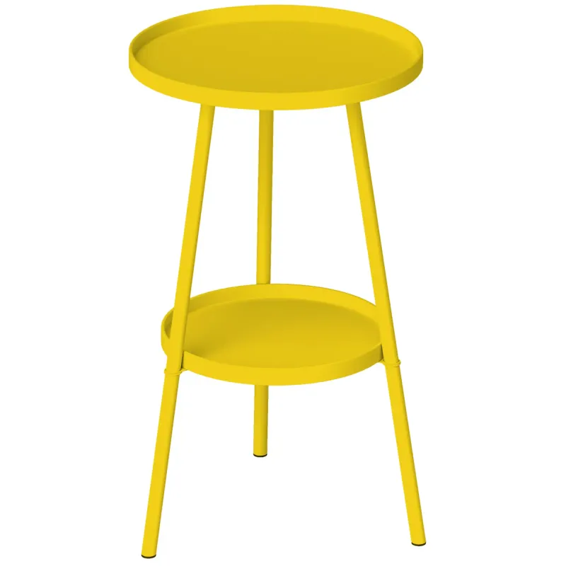 Kleiner runder Beistelltisch 2 Ebenen Metall Ø32x51 cm | Gelb Kleiner runder Beistelltisch 2 Ebenen Metall Ø32x51 cm | Gelb