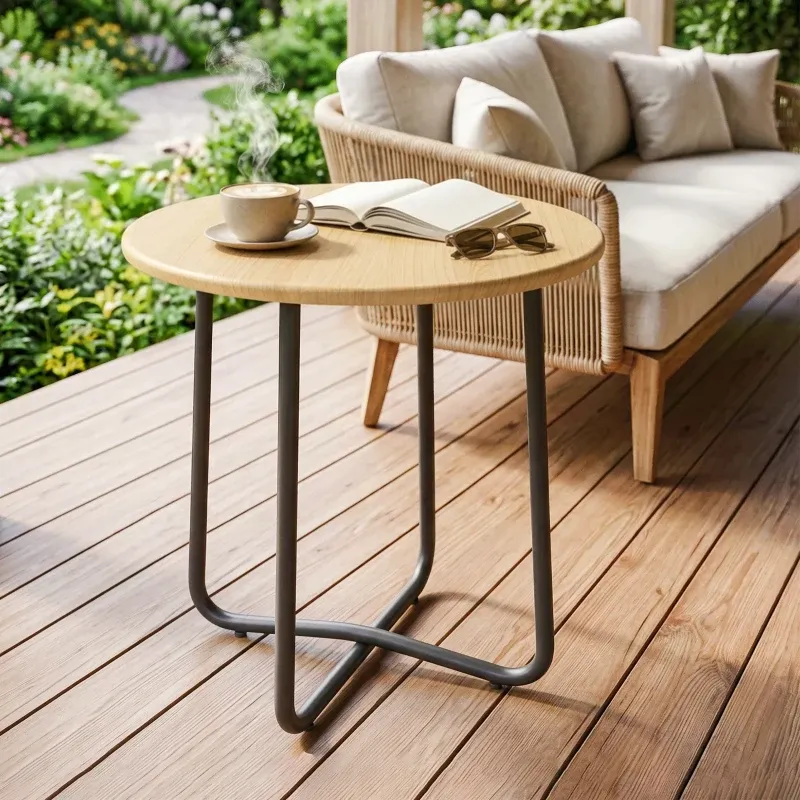 Gartentisch Balkontisch Metall rund Ø48 cm | Naturholz