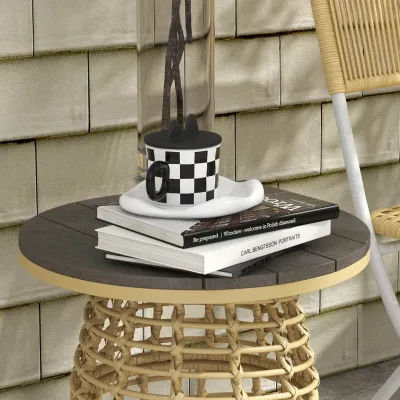 Runder Garten-Couchtisch Rattan Ø45x50 cm