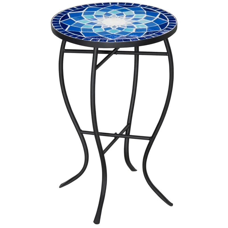 Beistelltisch Gartentisch Mosaik Ø35,5x53,5cm | Blau+Weiss Beistelltisch Gartentisch Mosaik Ø35,5x53,5cm | Blau+Weiss