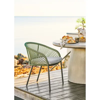 2er Set Novella Esszimmerstuhl Aluminium Kissen | Grün/Grau
