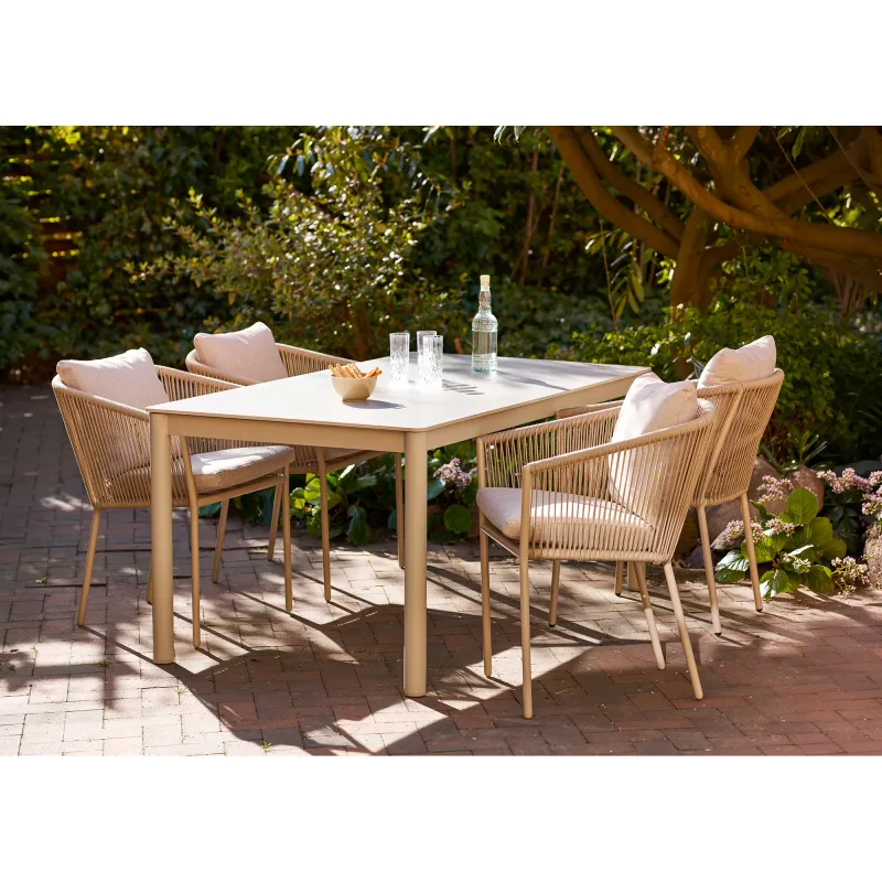 4er Set Salerno Esszimmerstuhl; Gartenstuhl Aluminium Kissen | Sand