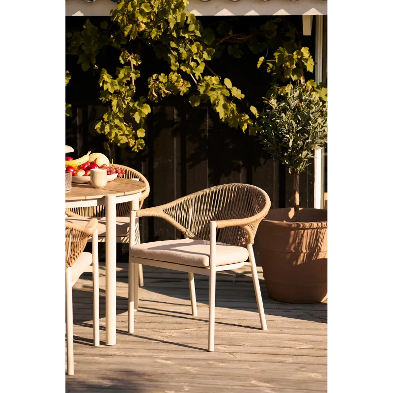 2er Set Abela Esszimmerstuhl, Gartenstuhl stapelbar Rattan | Sand/Natur