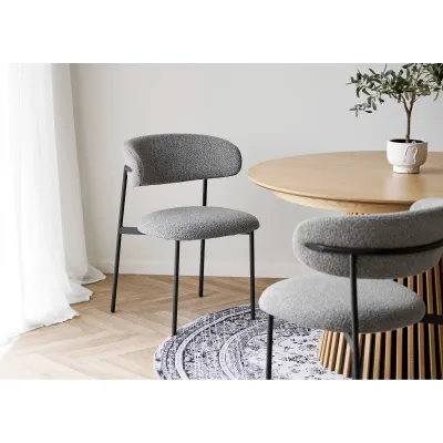 2er Set Mira Esszimmerstuhl Bouclé Stahl | Hellgrau