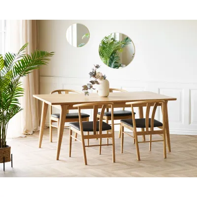 2er Set Artenara Esszimmerstuhl Eichenholz PU-Sitz | Natur/Schwarz