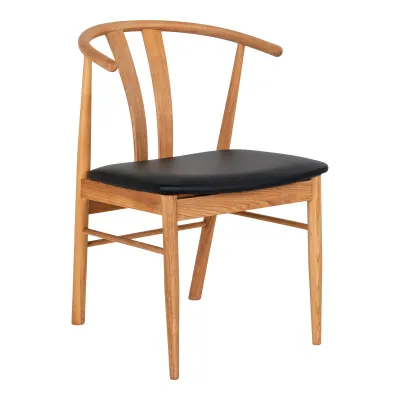 2er Set Artenara Esszimmerstuhl Eichenholz PU-Sitz | Natur/Schwarz