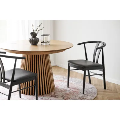 2er Set Artenara Esszimmerstuhl Eichenholz PU-Sitz | Natur/Schwarz