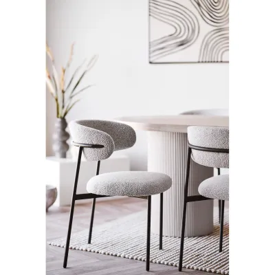 2er Set Mira Esszimmerstuhl Bouclé Stahl | Sand