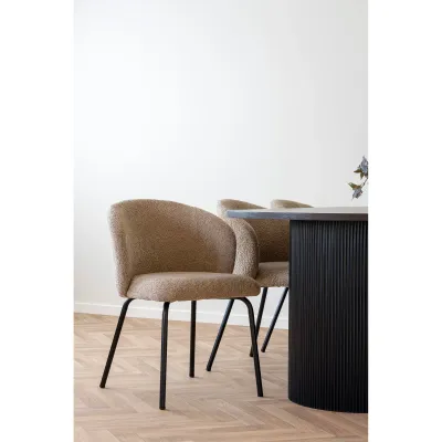 2er Set Safira Esszimmerstuhl Bouclé Stahl | Beige