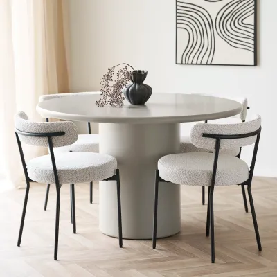 2er Set Badalona Esszimmerstuhl Bouclé Stahl | Weiss