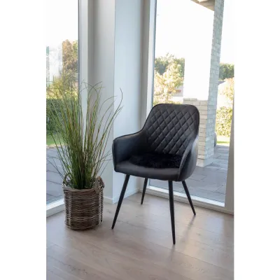 2er Set Harbo Esszimmerstuhl PU Stahl | Schwarz