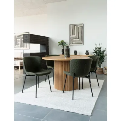 2er Set Maceda Esszimmerstuhl Bouclé Stahl | Dunkelgrün