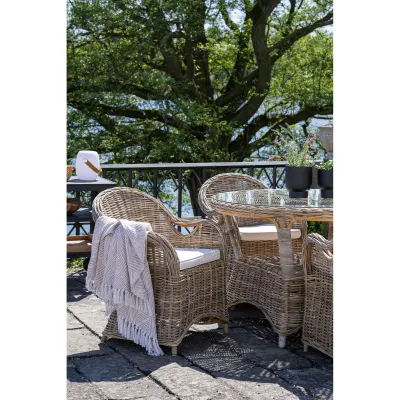 2er Set Larisa Esszimmerstuhl / Gartenstuhl Kubu-Rattan mit Kissen | Grau