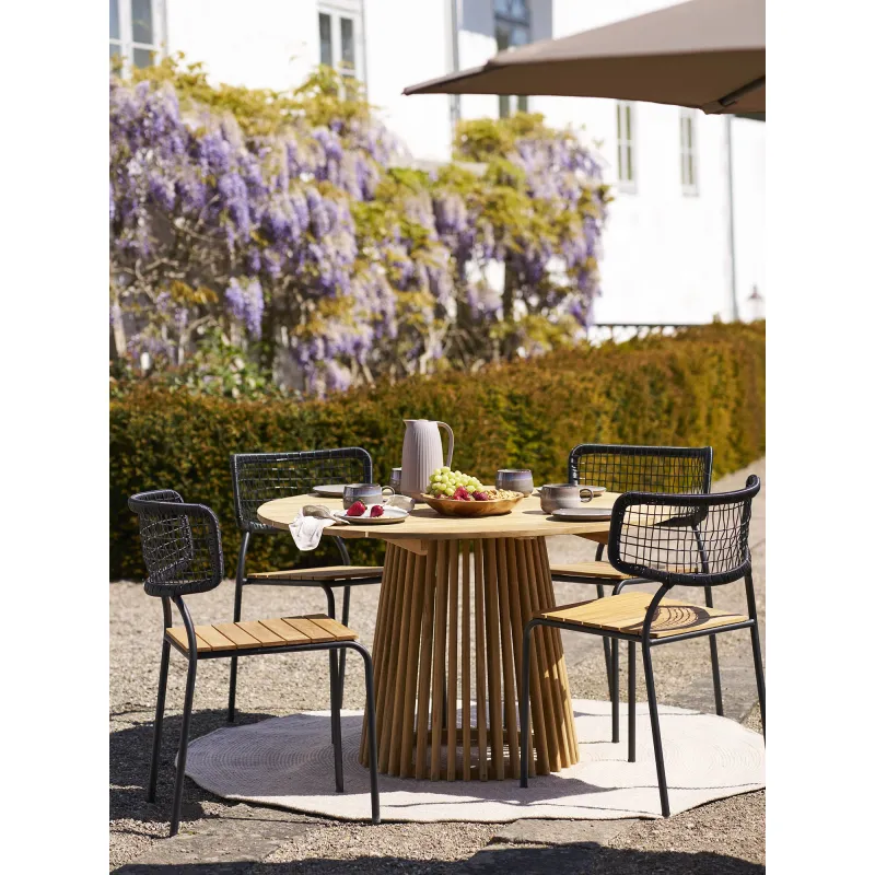 4er Set Nashville Esszimmerstuhl, Gartenstuhl Teak Rattan | Schwarz/Natur
